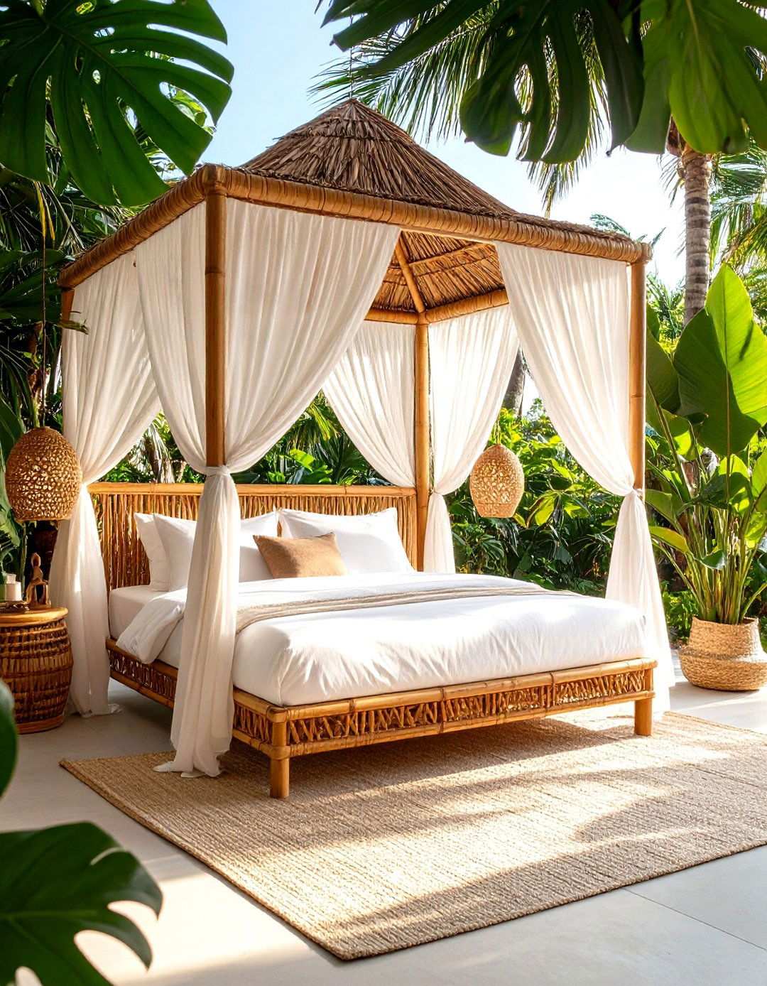 Tropical Paradise Rattan Canopy Bed - 24 rattan bedroom furniture ideas