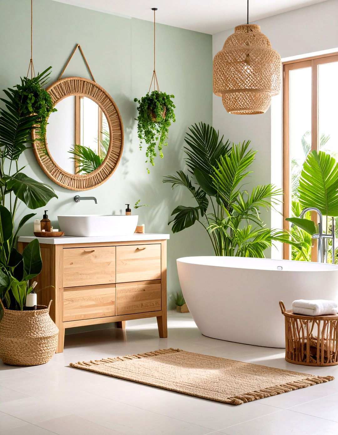 Tropical Paradise Windowless Bathroom with Lush Greenery - 24 Windowless Bathroom Ideas