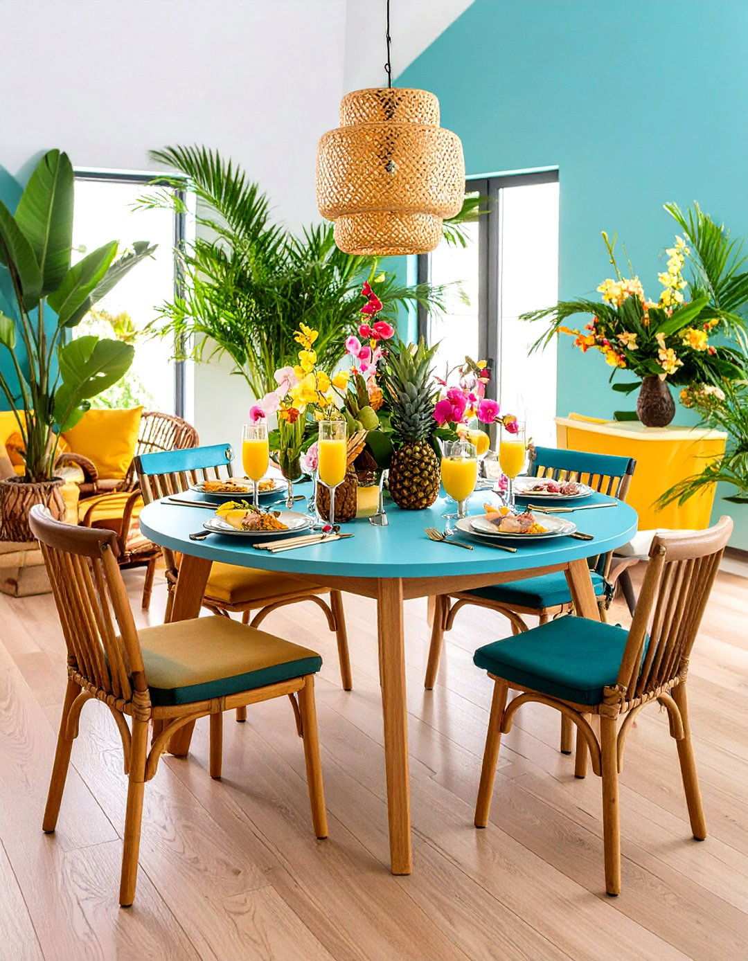 Tropical Paradise with Exotic Flowers and Palms - 24 Round Table Decor Ideas