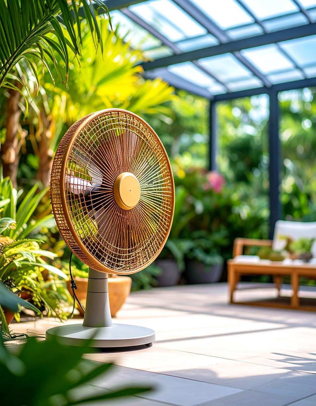 Tropical Patio Fan with Natural Wicker Blade Design - 24 Patio Fan Ideas
