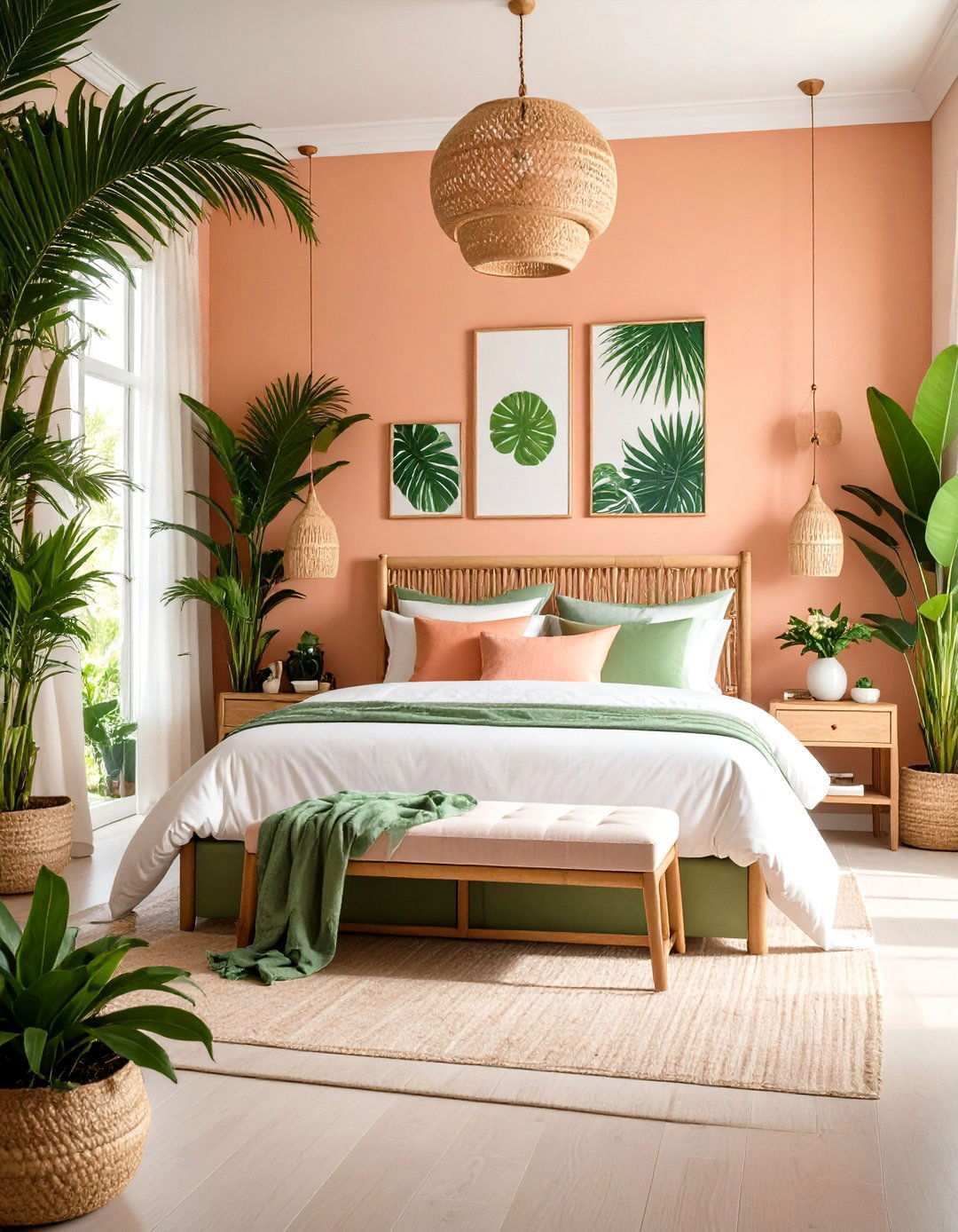 Tropical Peach and Green Bedroom - 24 Peach Bedroom Ideas