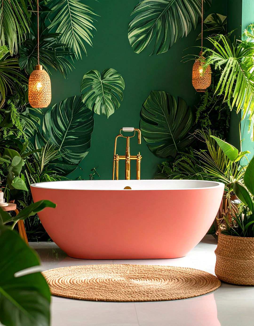 Tropical Pink and Green Botanical Paradise - 24 Pink and Green Bathroom Design Ideas