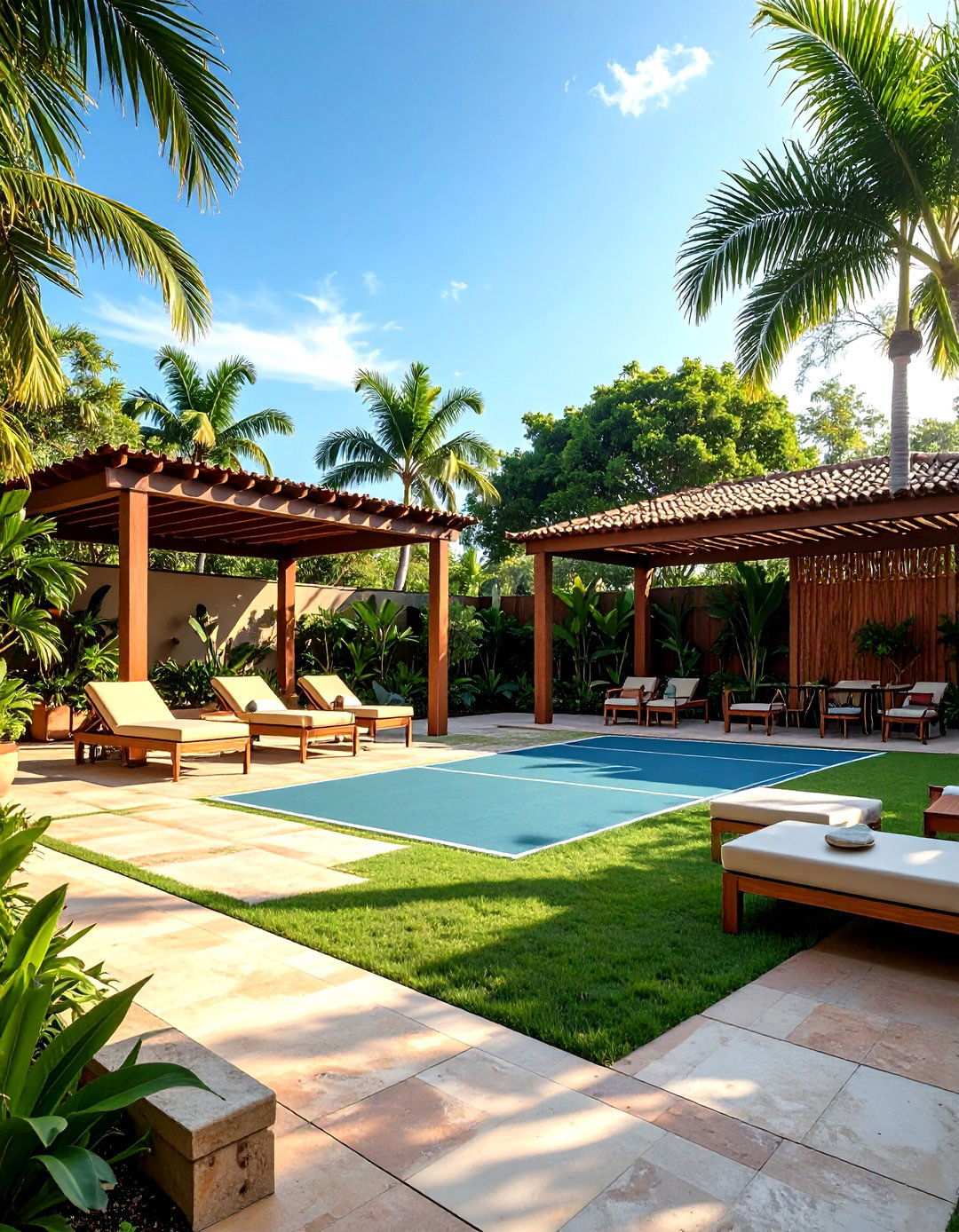 Tropical Sports Court with Viewing Area - 24 Tropical Backyard Ideas