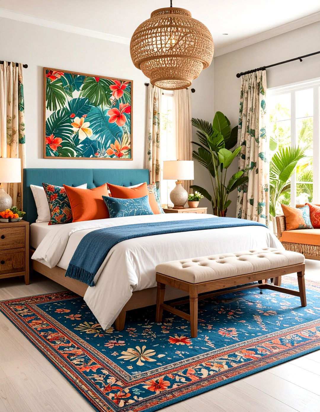 Tropical Textile Tapestry Bedroom - 24 Tropical Bedroom Ideas