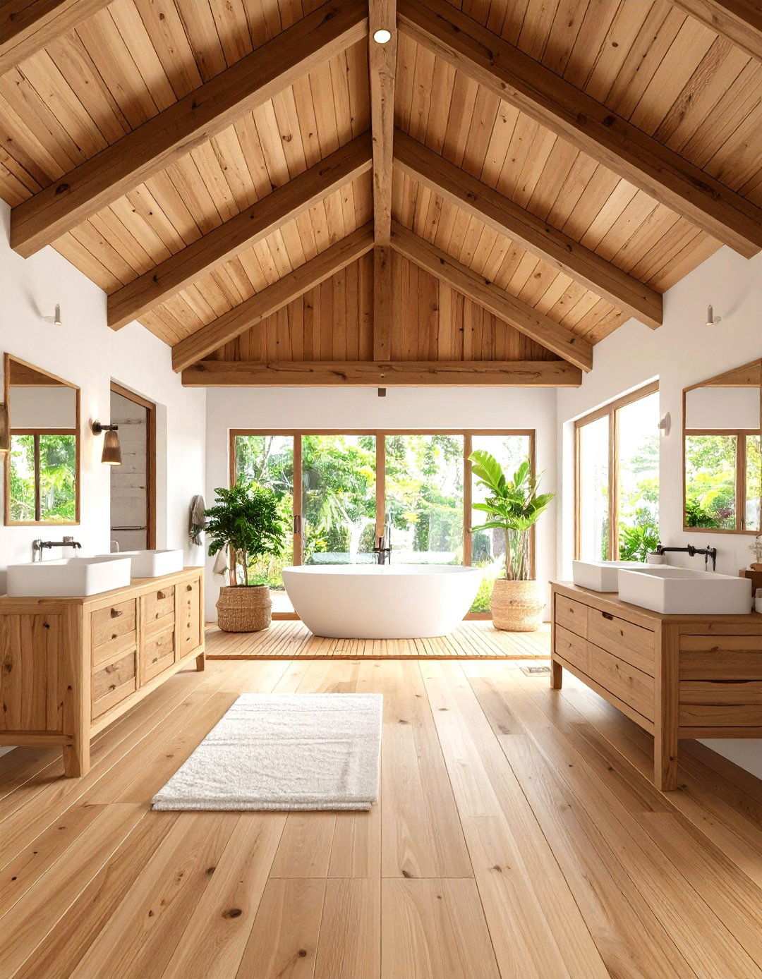 Tropical Wood Beam Ceiling - 24 Tropical Bathroom Ideas