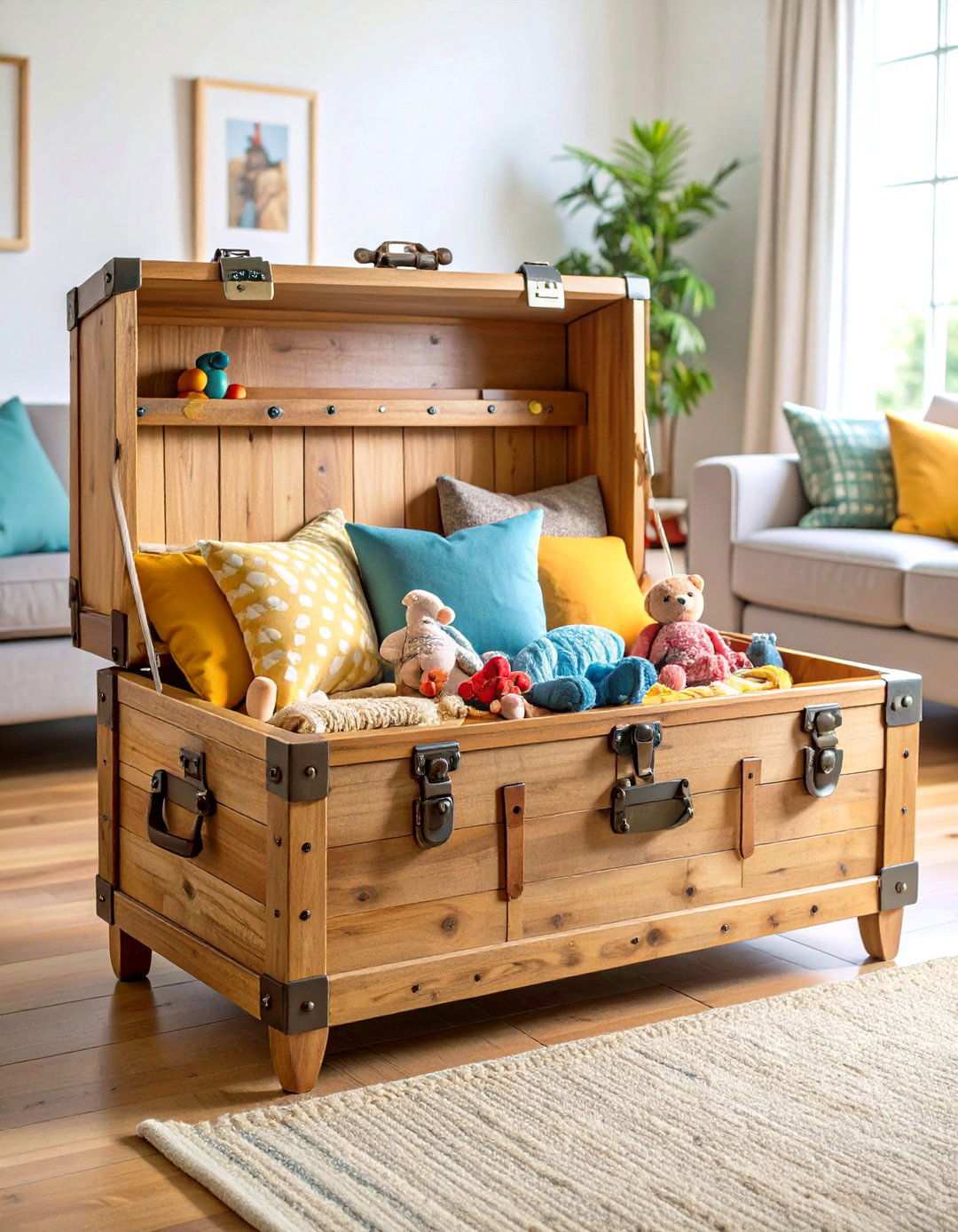 Trunk Style Storage Benches - 24 Living Room Toy Storage Ideas