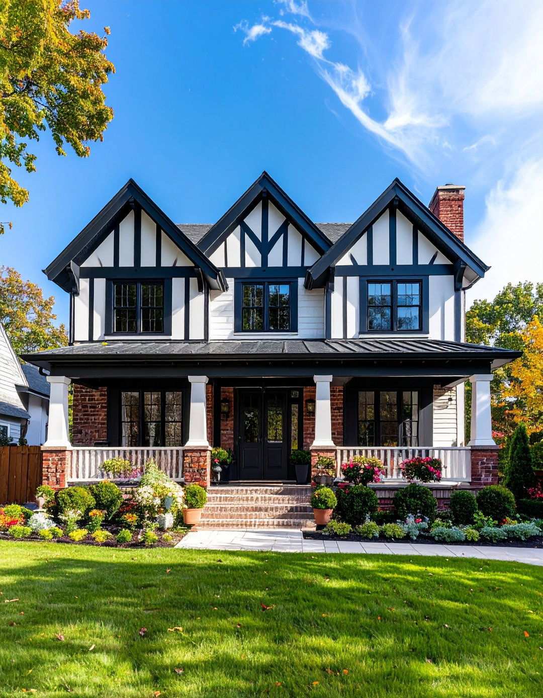 Tudor Revival Black Beam Accents - 24 Red Brick House with Black Trim Design Ideas