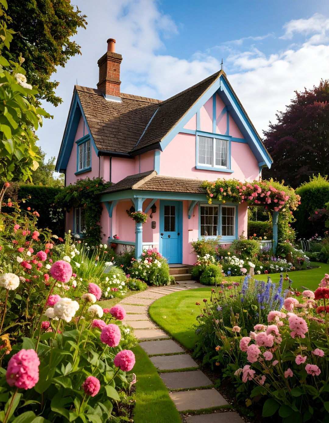 Tudor Revival Pink Cottage Whimsy - 24 Pink House Exterior Ideas