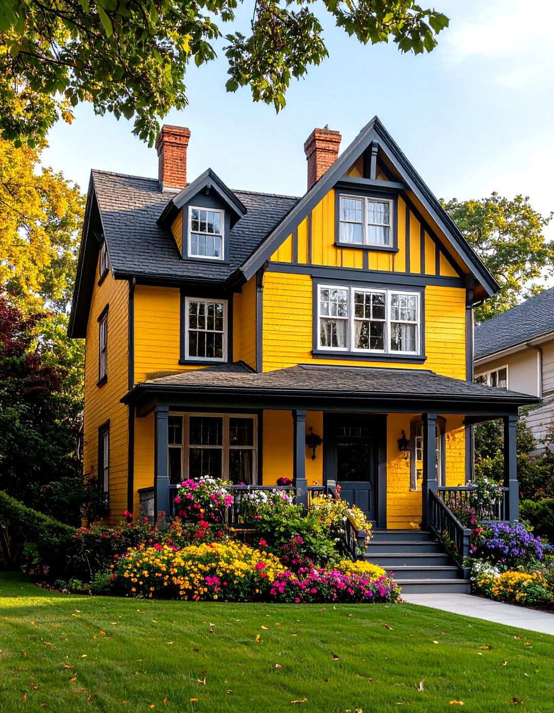 Tudor Revival Yellow with Dark Timber Accents - 24 Yellow Exterior Home Ideas