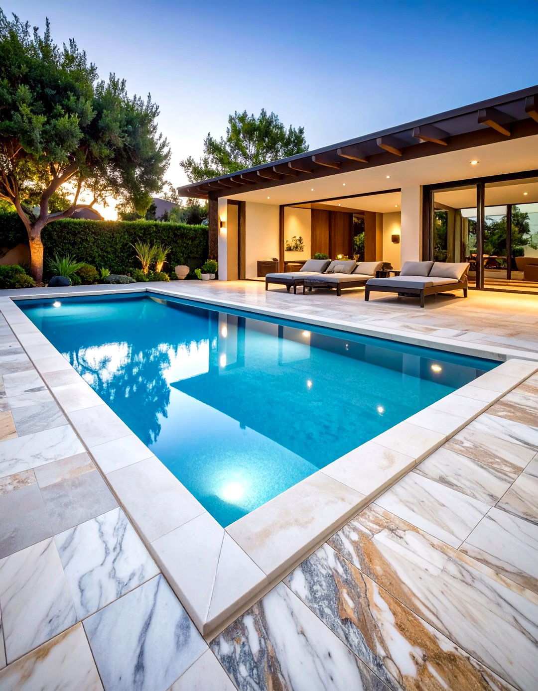 Tumbled Marble Pool Deck Luxury Design - 24 Pavers Around Pool Ideas