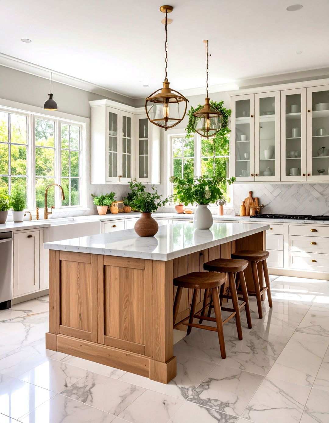 Tumbled Marble Rustic Kitchen Floors - 24 Marble Kitchen Floor Ideas