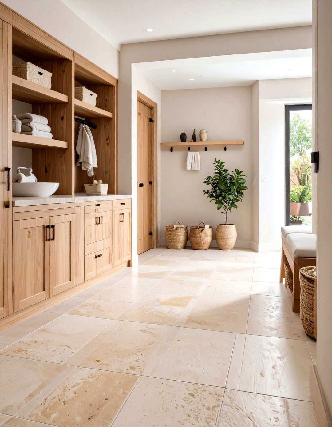 Tumbled Travertine Tiles - 24 Mudroom Tile Floor Ideas