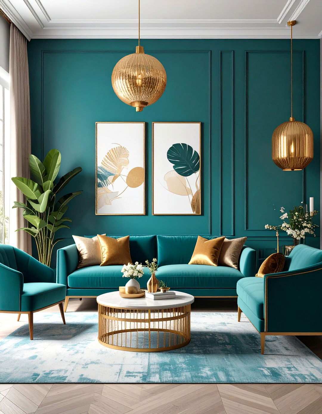 Turquoise and Gold Exotic Luxury - 24 Two Colour Combination for Living Room