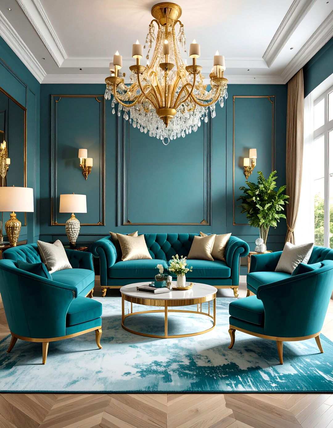 Turquoise and Gold Glamorous Living Room - 24 Turquoise Living Room Ideas