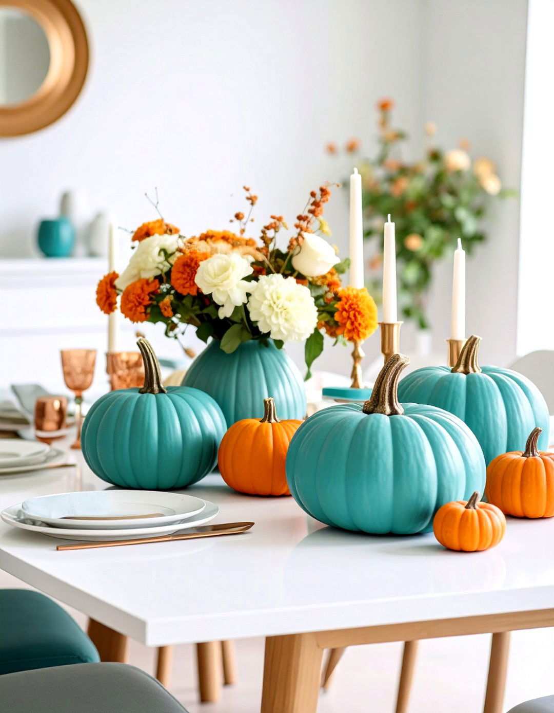 Turquoise and Orange Contrasts - 24 Thanksgiving Centerpiece Ideas