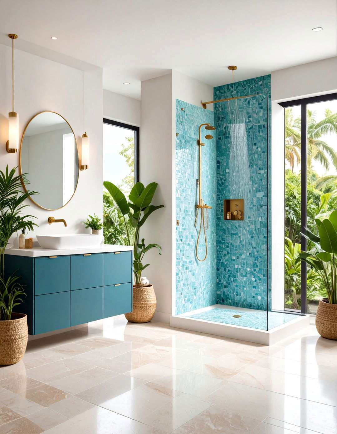Turquoise Bathroom with Natural Stone Features - 24 Ways to Decorate With Jewel Tones