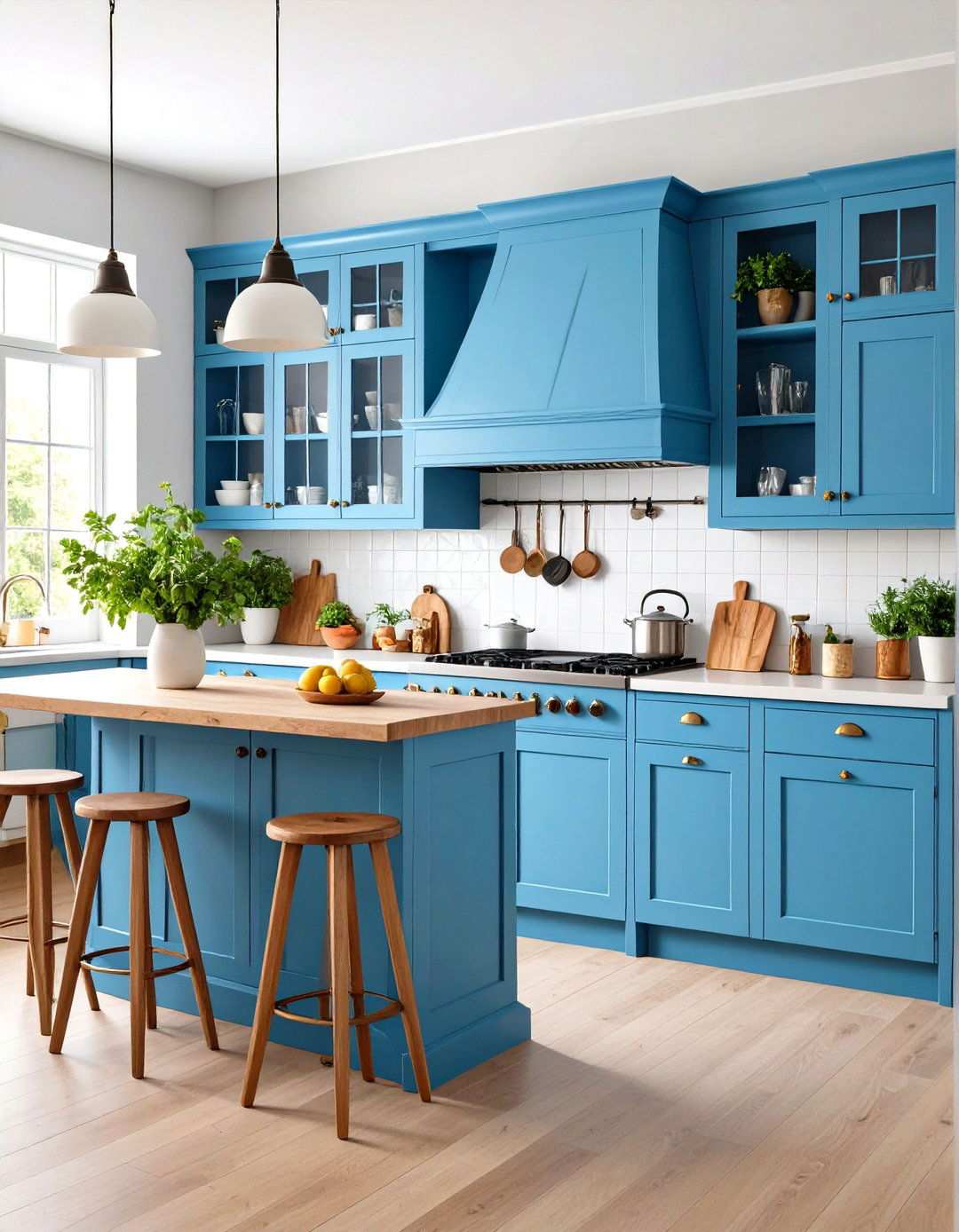 Turquoise Blue Eclectic Cabinets with Mixed Textures - 24 Light Blue Kitchen Cabinets Ideas