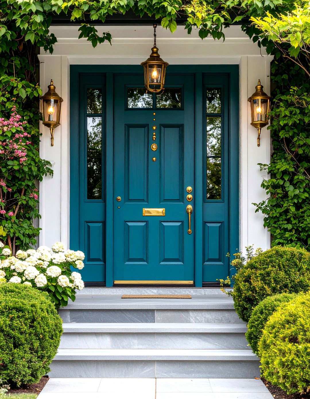 Turquoise Door with Brass Hardware and Details - 24 Turquoise Front Door Ideas