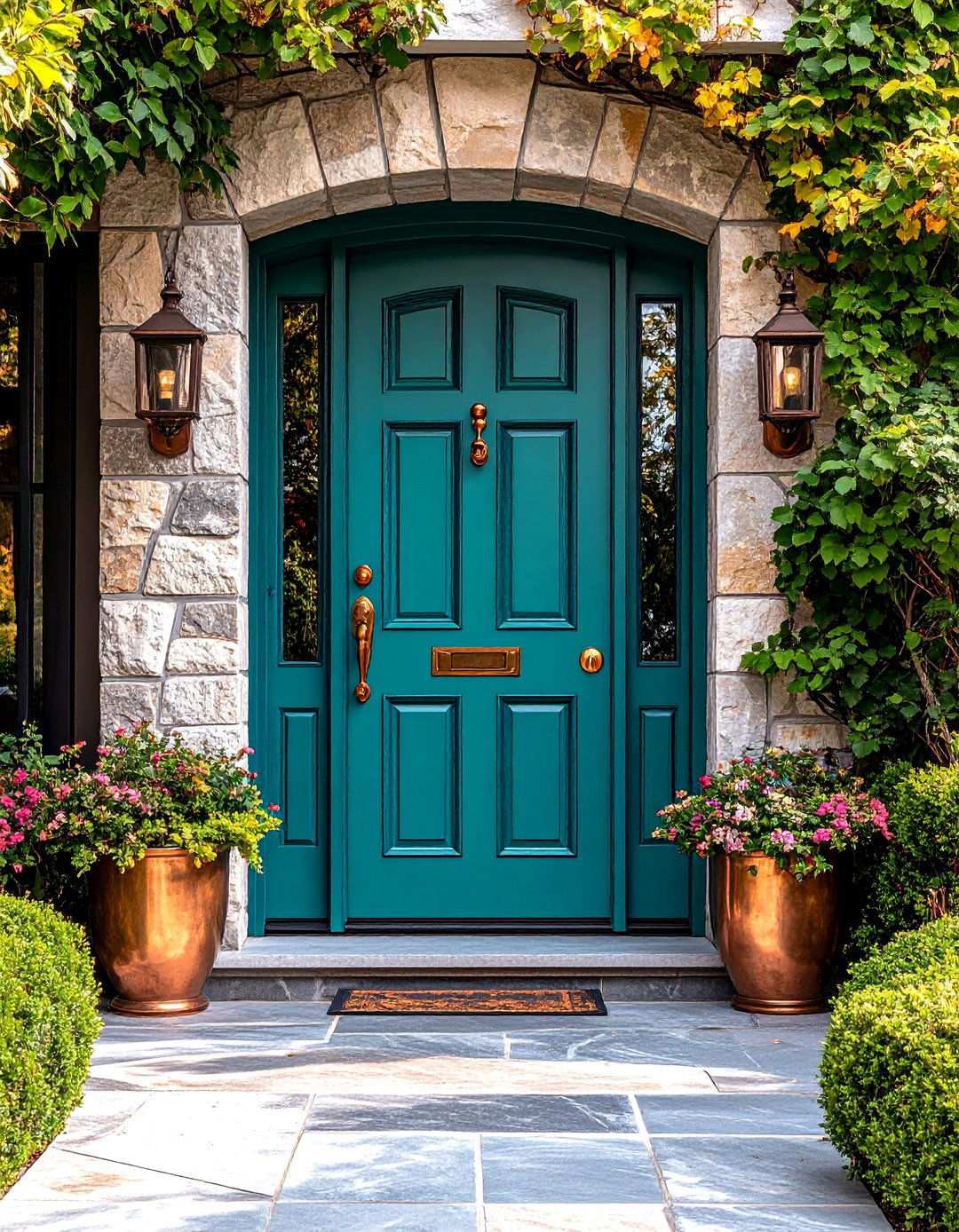 Turquoise Door with Copper Accents and Patina - 24 Turquoise Front Door Ideas