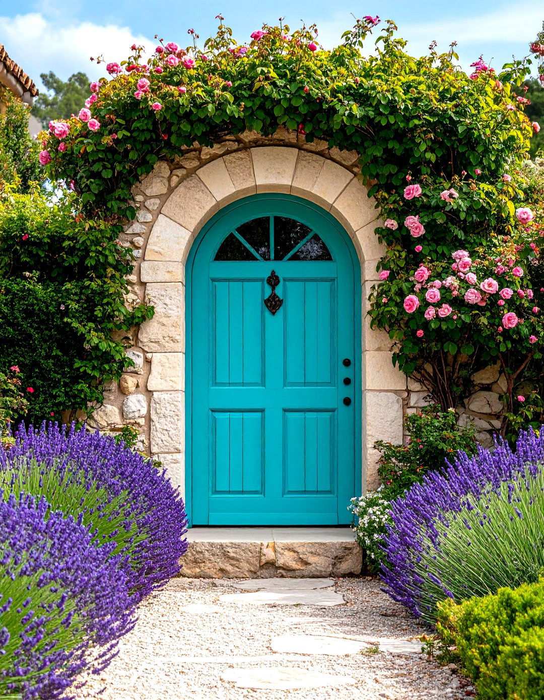 Turquoise Door with French Country Elements - 24 Turquoise Front Door Ideas