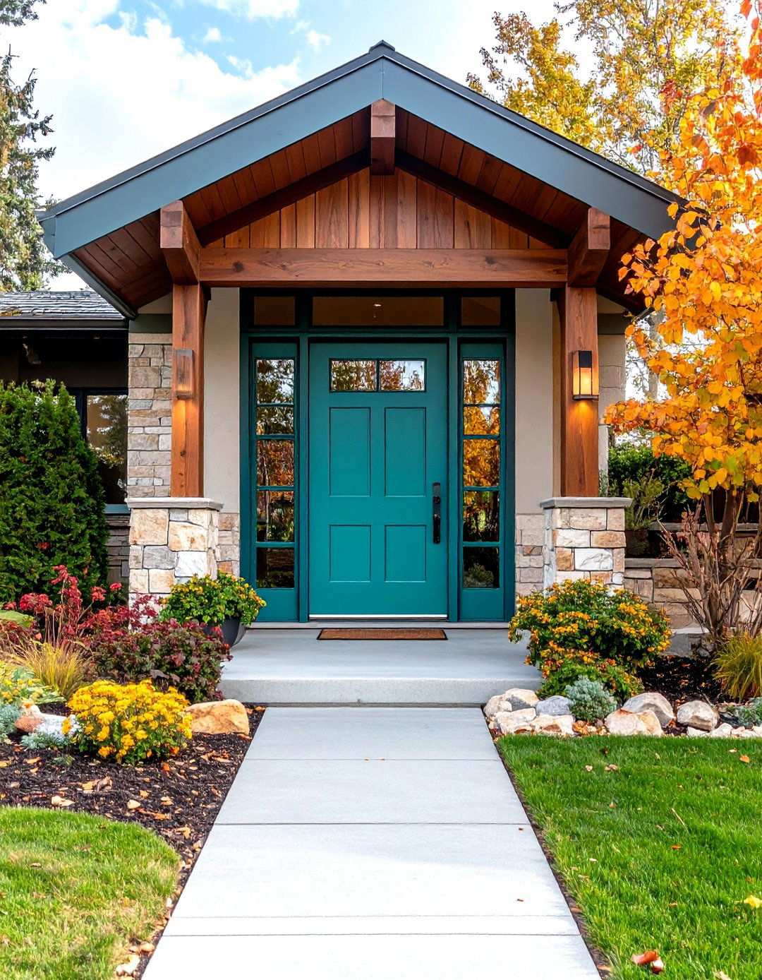 Turquoise Door with Prairie School Architecture - 24 Turquoise Front Door Ideas