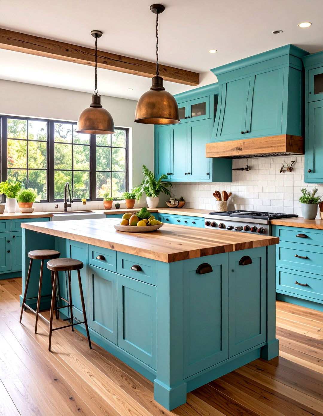 Turquoise Kitchen Island Statement - 24 Southwestern Kitchen Ideas