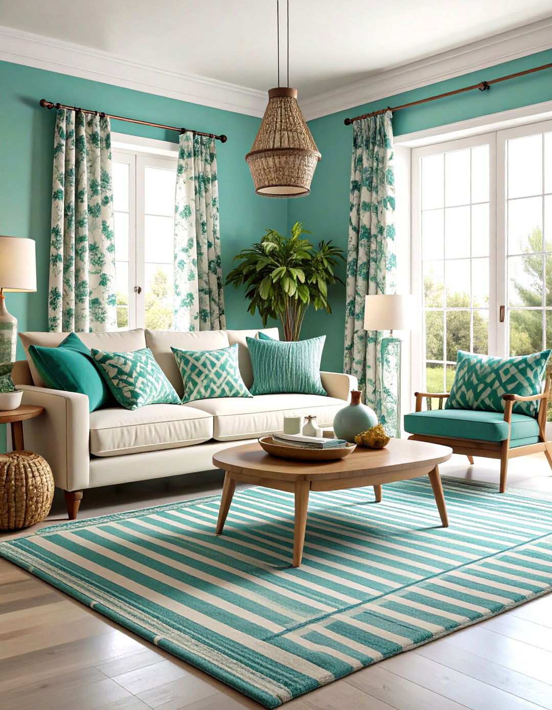 Turquoise Pattern Mix Living Room - 24 Turquoise Living Room Ideas