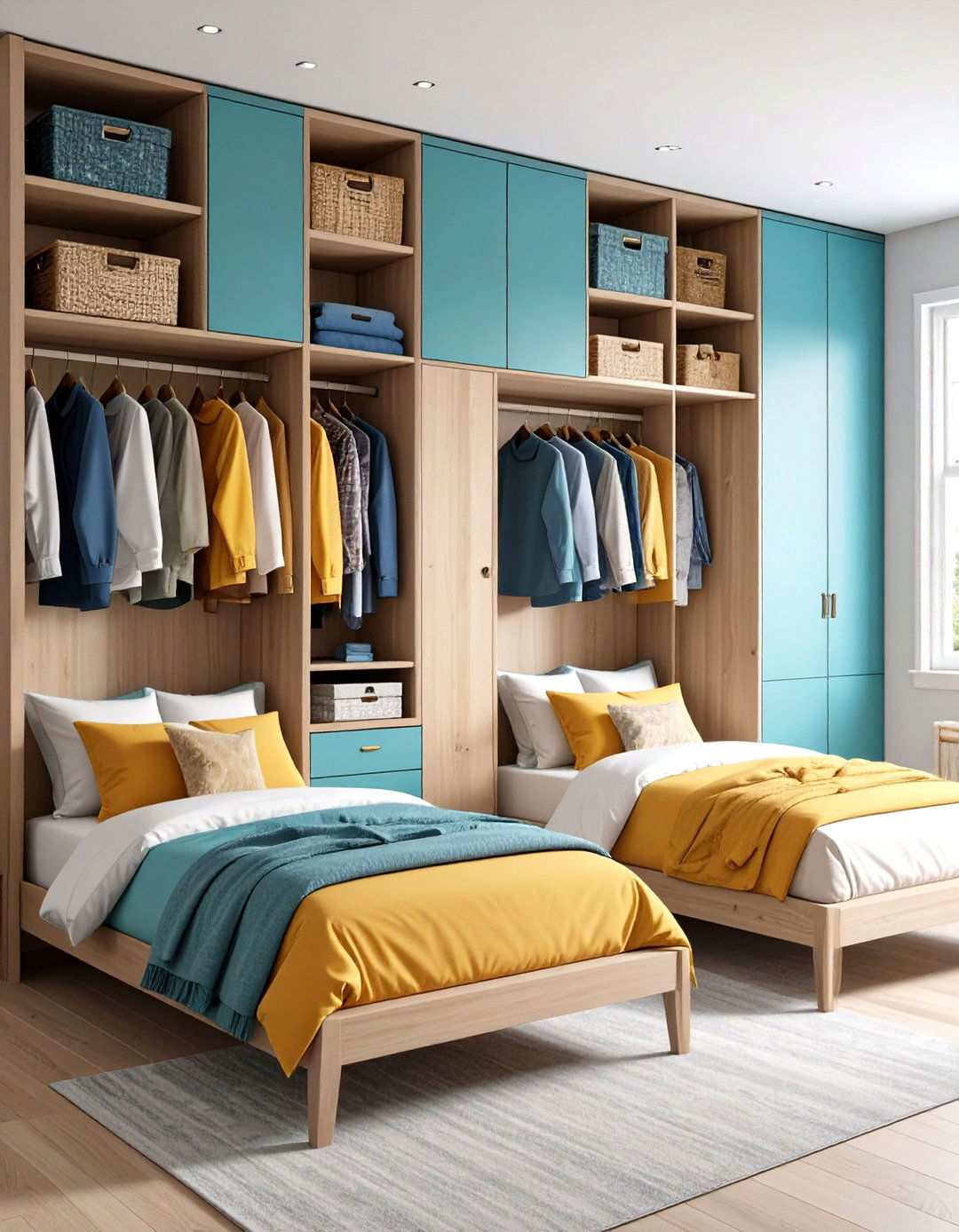 Twin Bedroom with Vertical Storage - 24 Twin Bedroom Ideas
