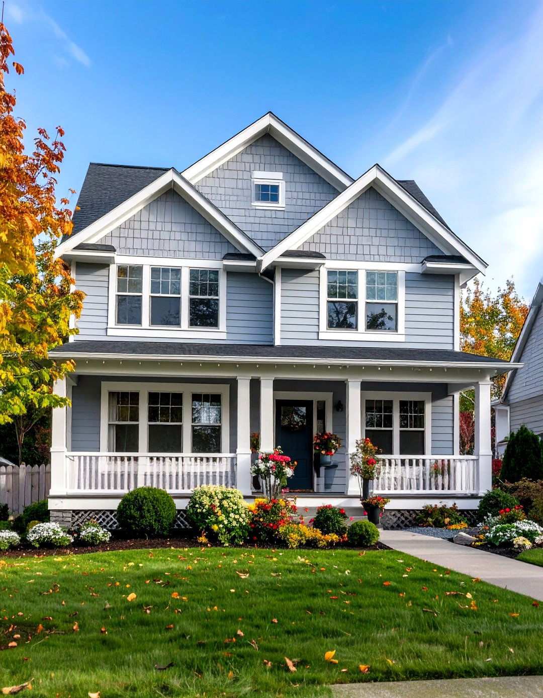 Two Story Traditional Grey - 24 Light Grey House With White Trim Design Ideas