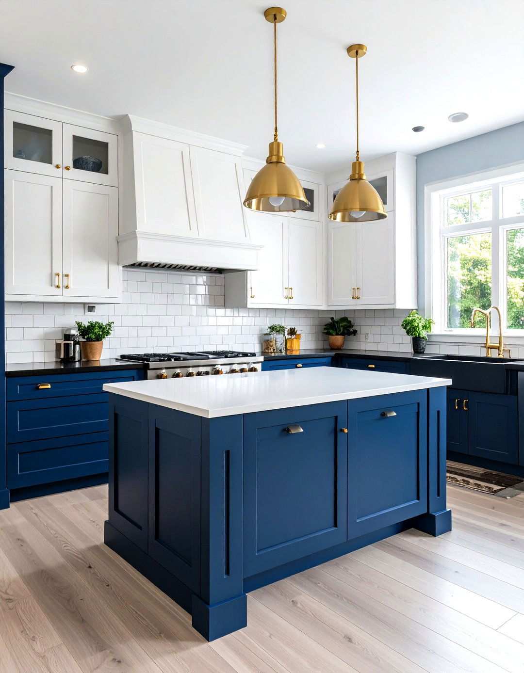 Two Tone Cabinet Kitchen with Color Blocking - 24 white kitchen with black countertops ideas