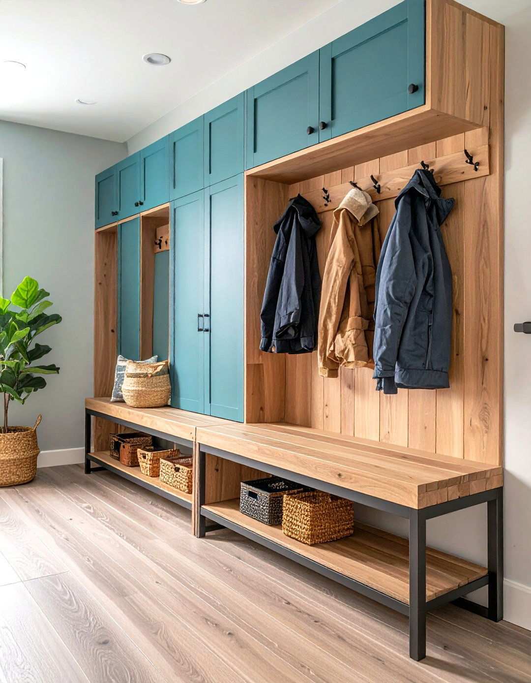 Two Tone Contemporary Bench Design - 24 Mudroom Bench Ideas