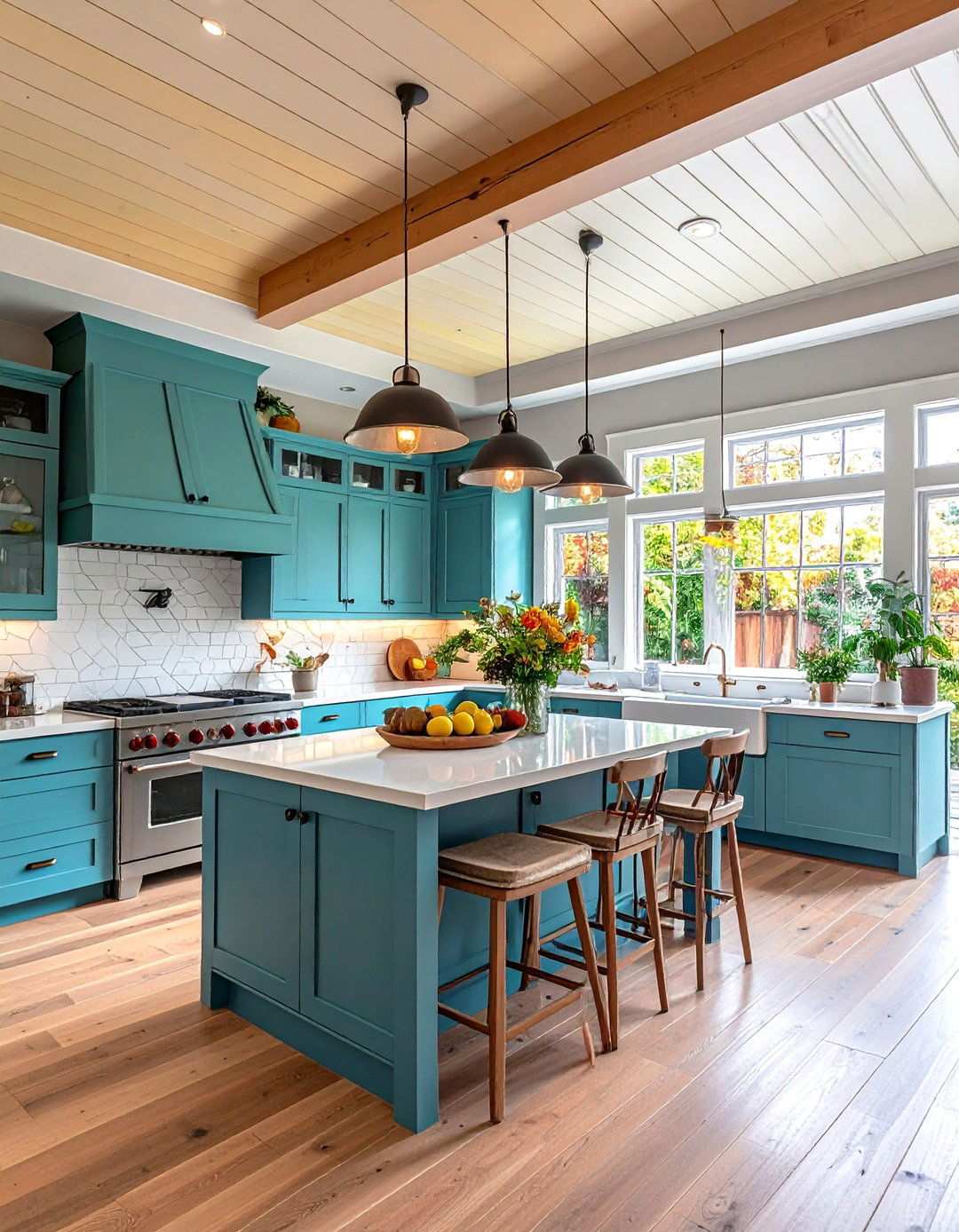 Two Tone Contrast Kitchen Island Area - 24 Shiplap Ceiling Ideas
