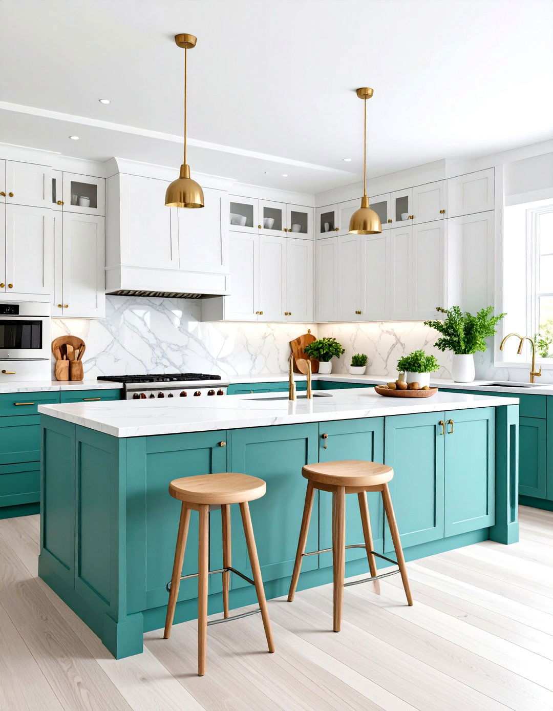 Two Tone Kitchen with Seafoam Lower Cabinets - 24 Seafoam Green Kitchen Ideas