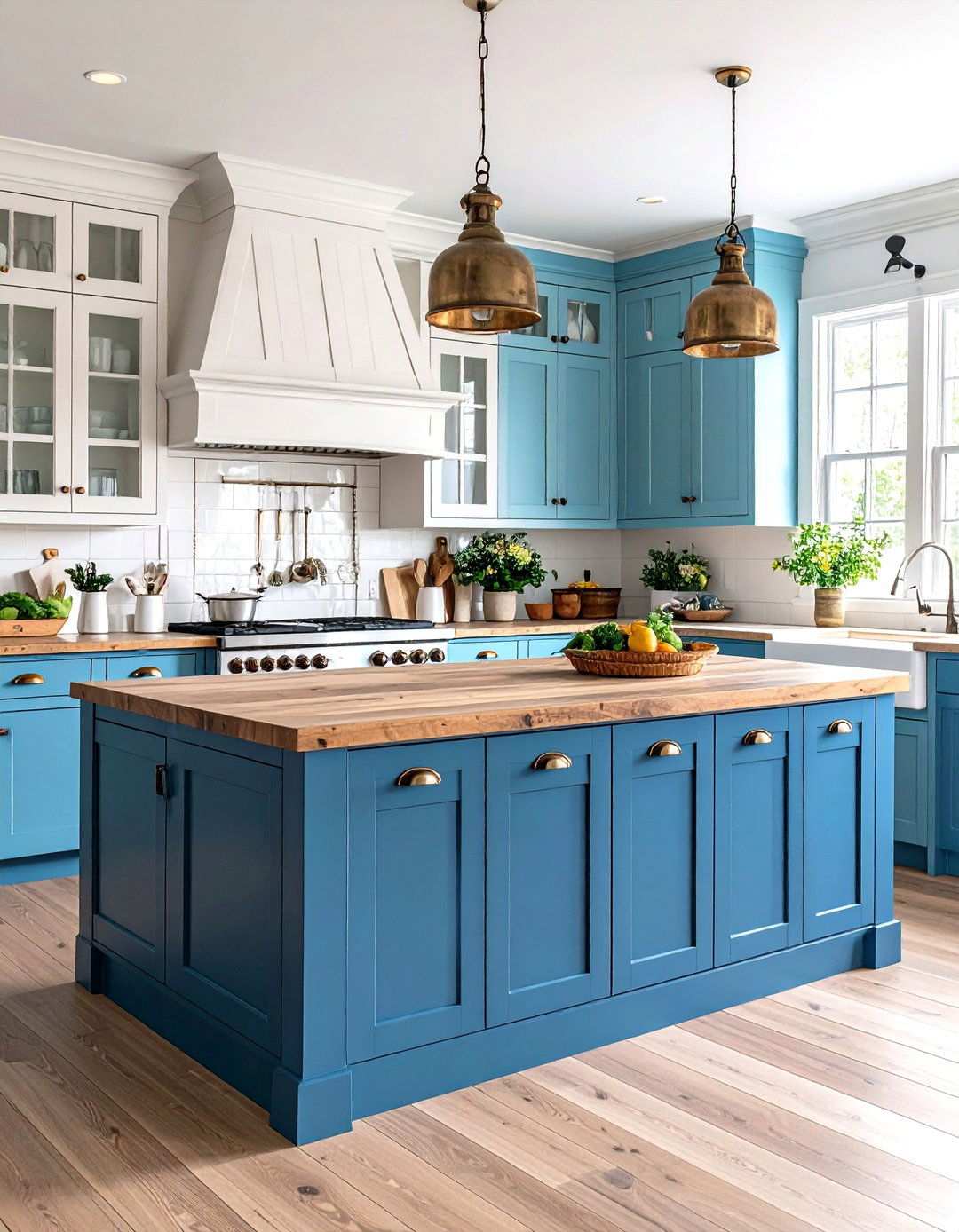 Two Tone Navy and White Farmhouse Kitchen - 24 Navy Blue Kitchen Cabinets Ideas