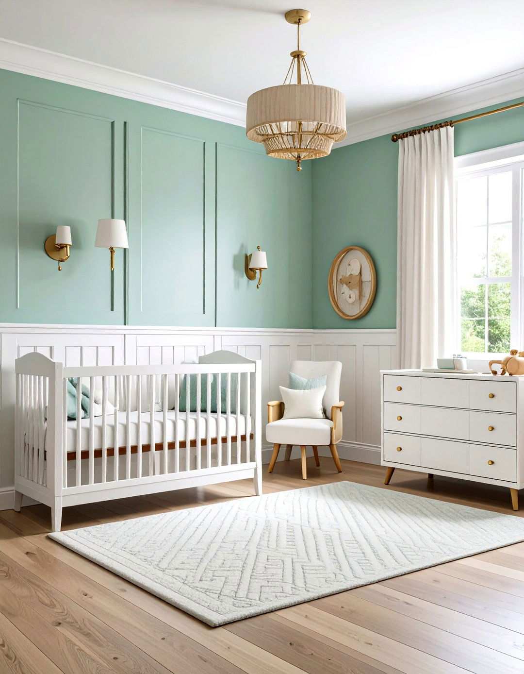 Two Tone Wainscoting with White and Mint Green - 24 Wainscoting Nursery Ideas