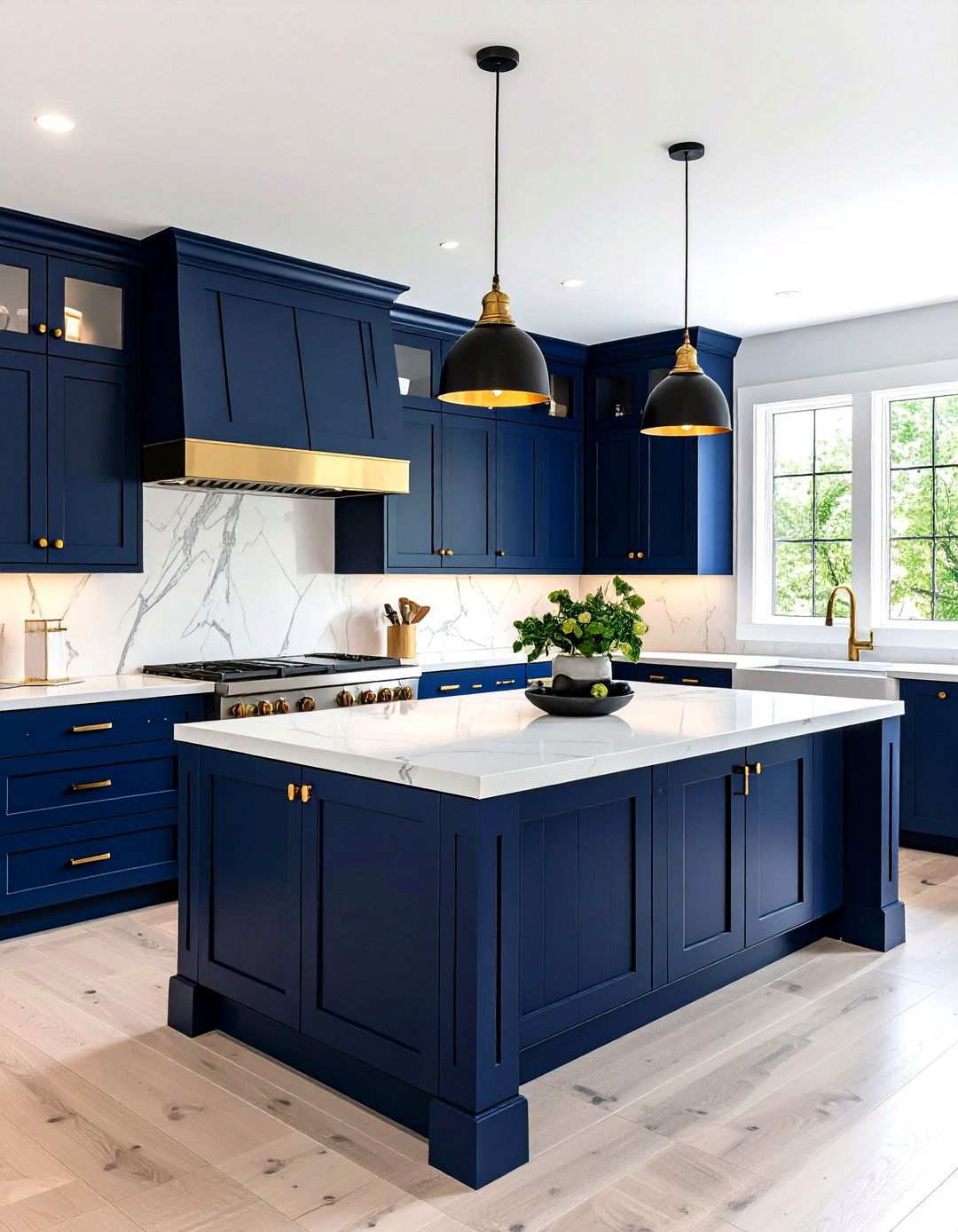 Two Tone White and Navy Cabinets with Black Appliances - 24 What Color Cabinets Go With Black Appliances