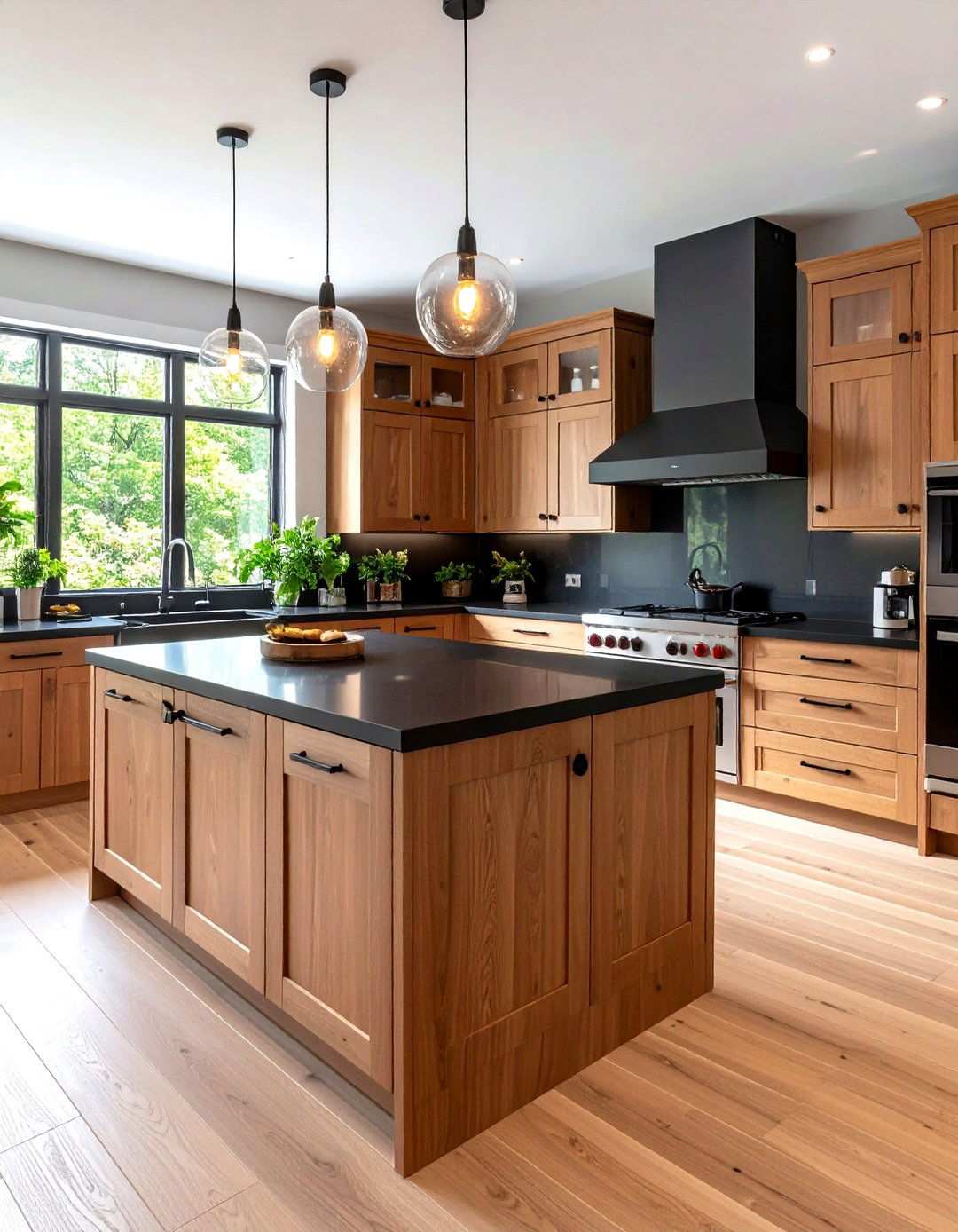 U Shaped Brown Cabinet Kitchen Layout - 24 kitchen with brown cabinets and black countertops ideas