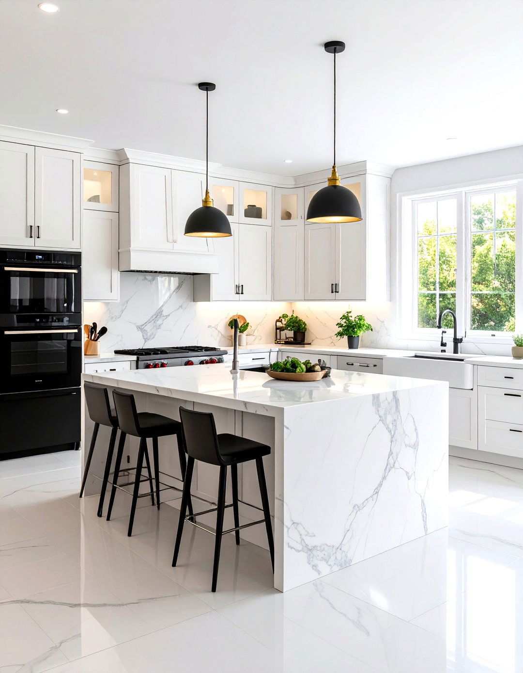 U Shaped Entertaining Layout - 24 White Kitchen with Black Appliances Ideas