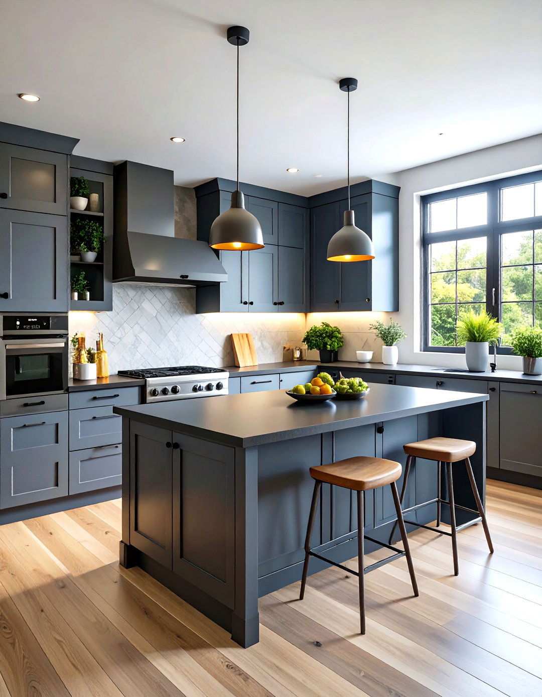 U Shaped Kitchen Layout - 24 Kitchen With Gray Cabinets And Black Countertops Ideas