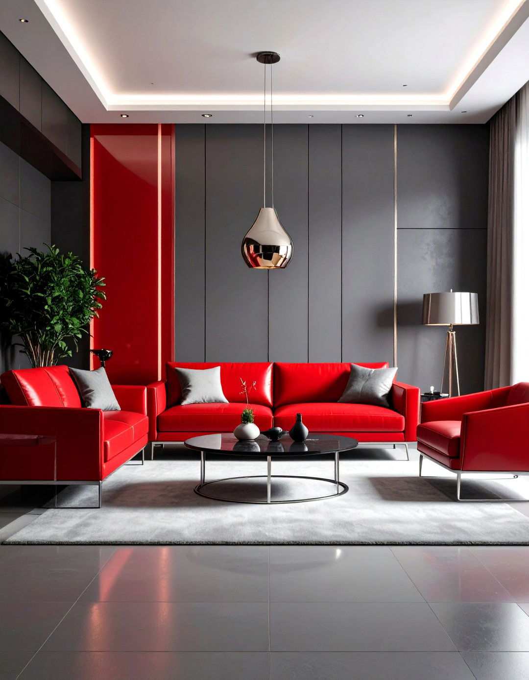 Ultra Modern Red Lacquer and Titanium Grey Futurism - 24 Red and Grey Living Room Ideas