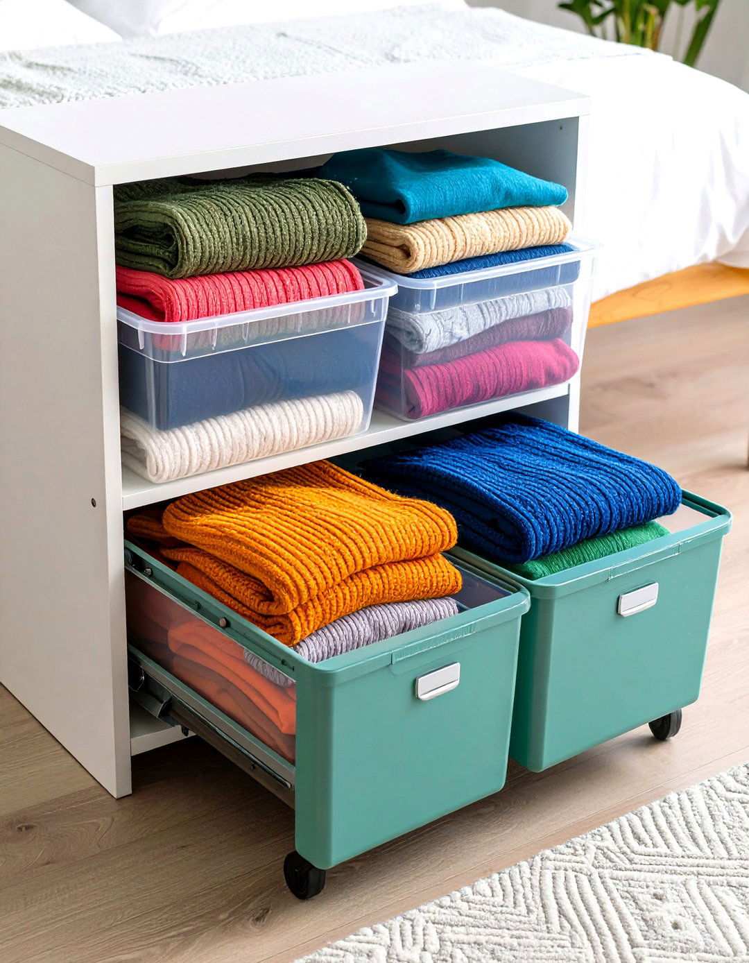 Under Bed Rolling Storage Bins with Clear Visibility - 24 sweater storage ideas