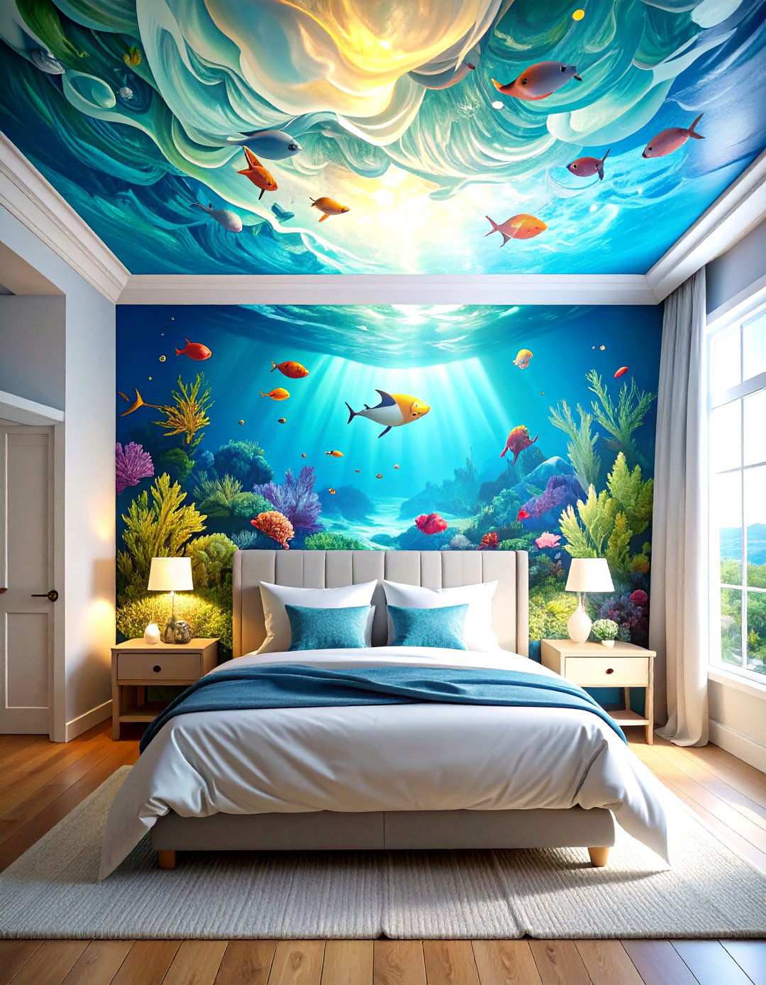 Underwater Ceiling Mural - 24 Mermaid Bedroom Ideas