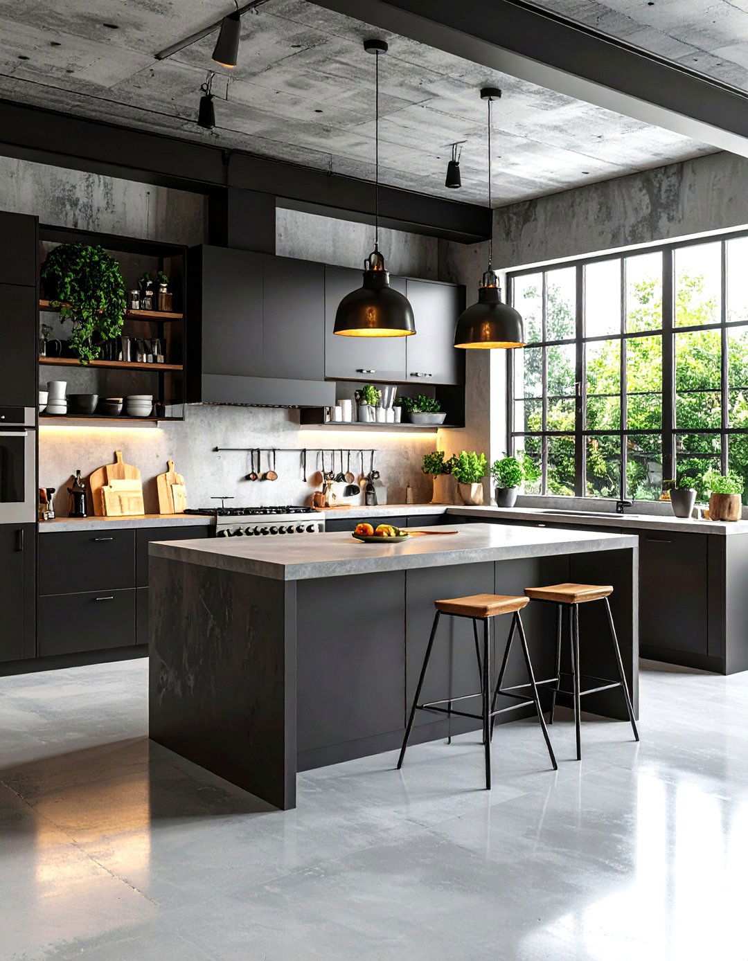 Urban Concrete Industrial Kitchen - 24 Small Kitchen with Black Appliances Ideas