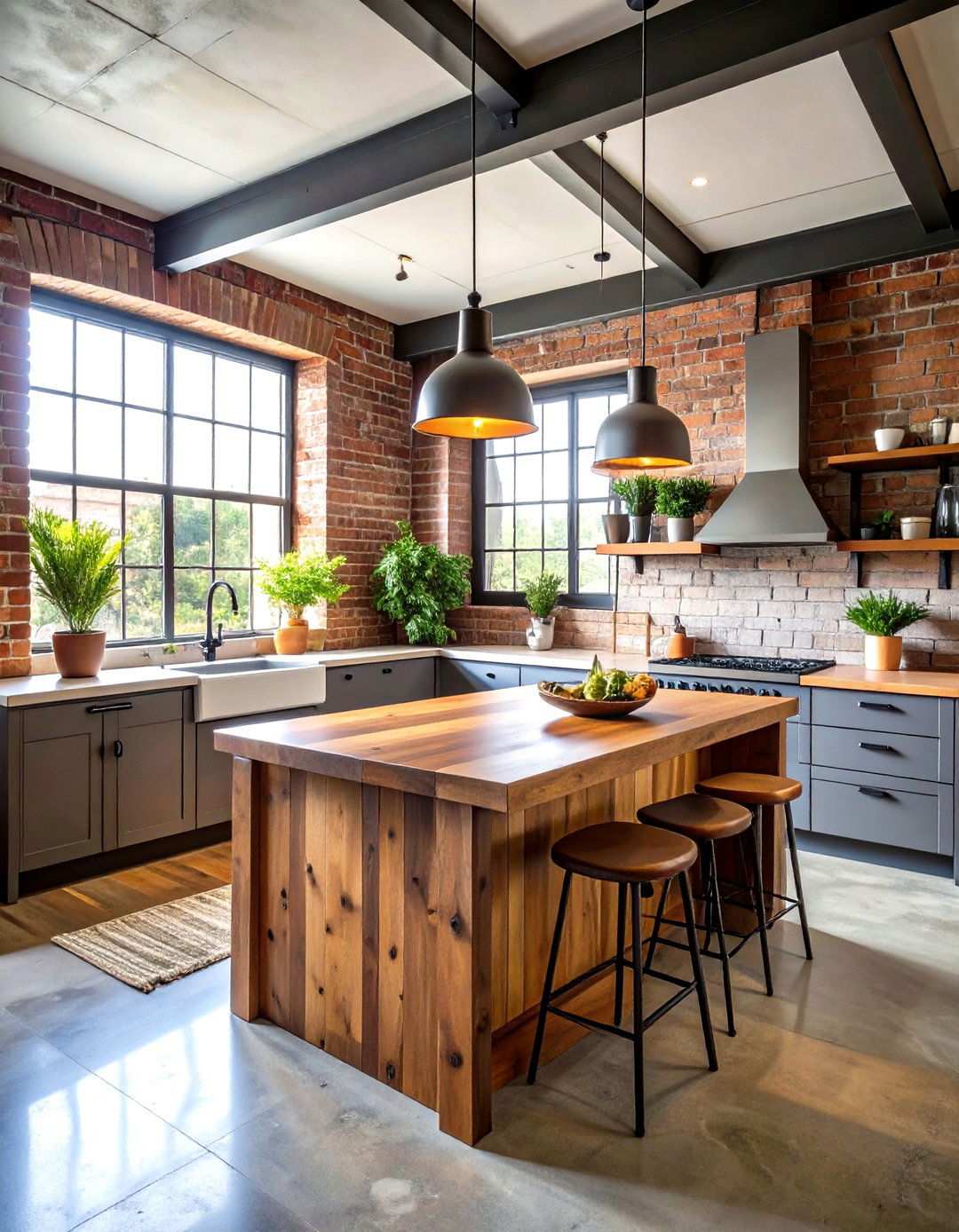 Urban Loft Kitchen with Concrete and Wood Combination - 24 Kitchens With Butcher Block Countertops
