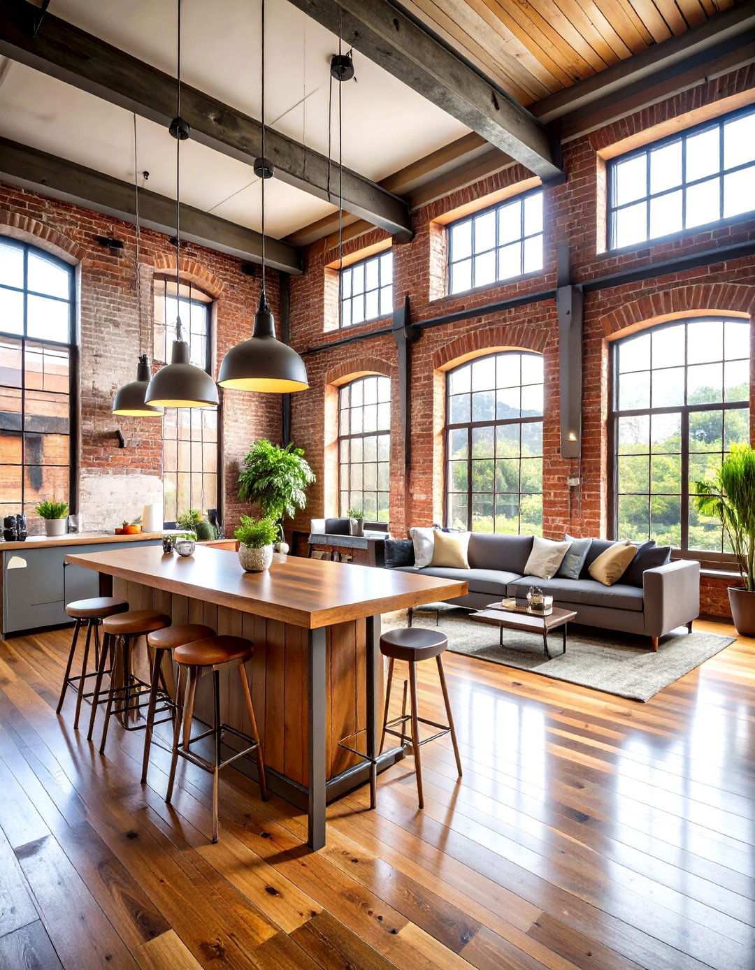 Urban Loft Open Floor Plan with Exposed Brick - 24 Open Floor Plan Ideas