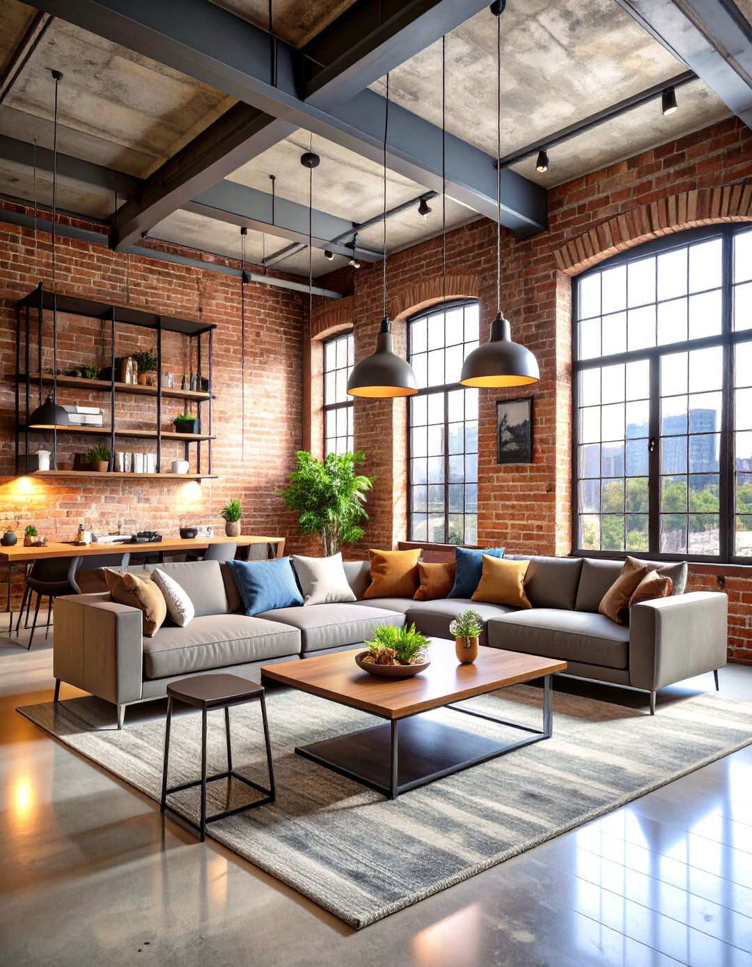 Urban Loft Style with Exposed Brick and Metal - 24 Small Living Room Ideas With Tv and Dining Table