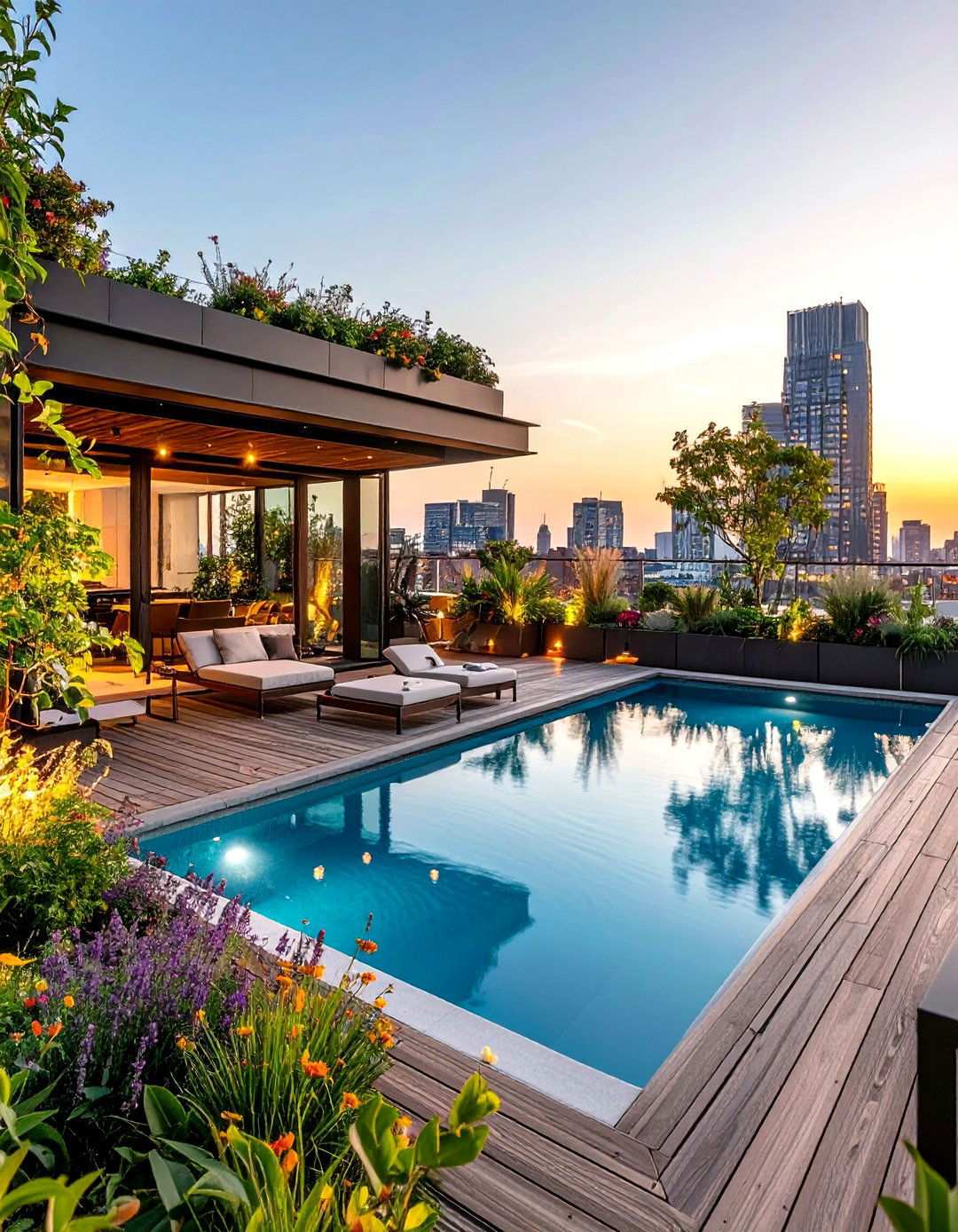 Urban Rooftop Pool Landscape - 24 Pool Landscaping Ideas