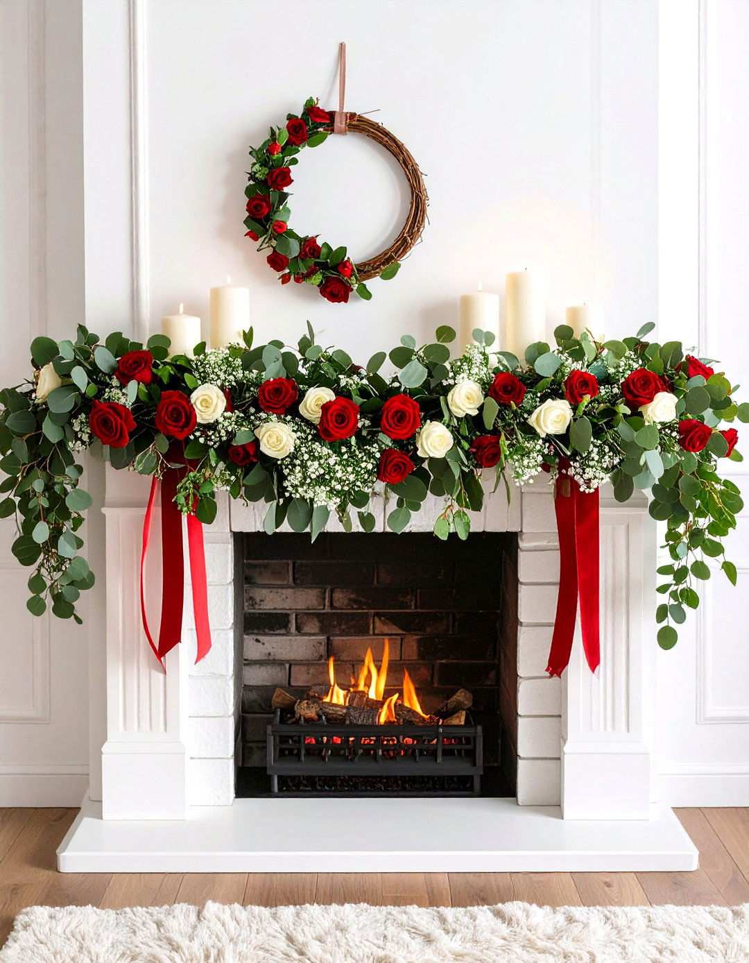 Valentines Day Rose Garland - 24 Mantel Garland Ideas