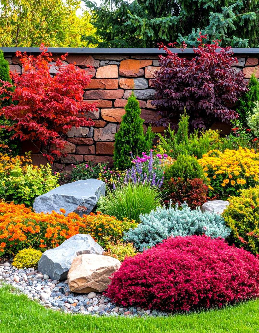 Variegated Color Natural Stone Wall - 24 Natural Rock Retaining Wall Ideas