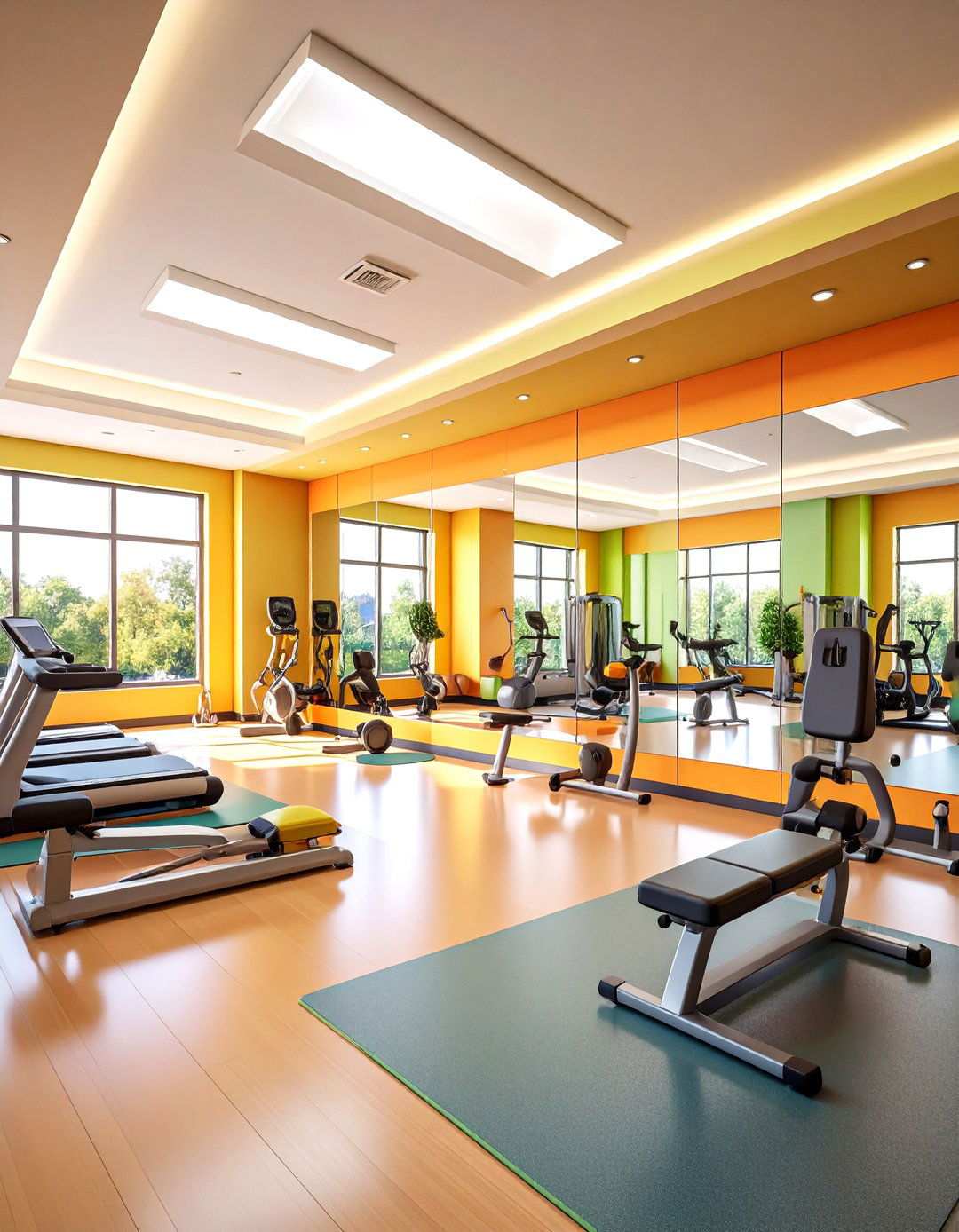 Vaulted Ceiling Exercise Room with Mirrors - 24 Vaulted Ceiling Ideas
